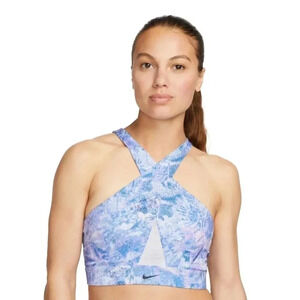 Nike Women's Dri-Fit Smoosh Halter Cross Blue Lilac Sport Bra size XS